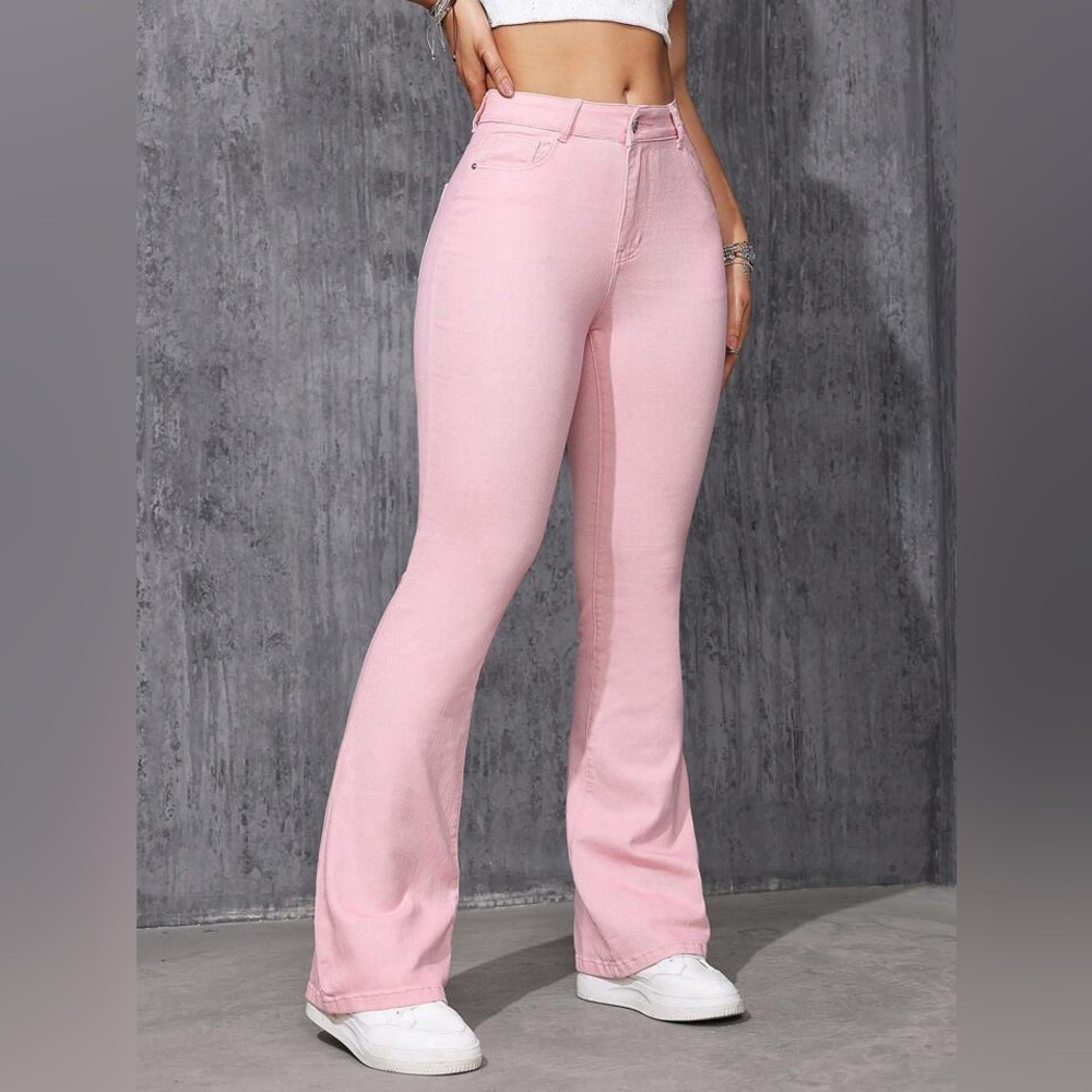 SHEIN EZwear Women's Flared Pink Stretch Denim Jeans Size 30